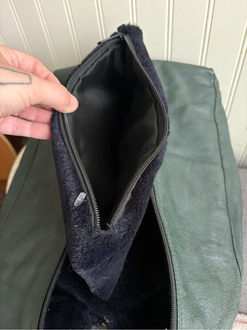 Vintage Golf Shoes Travel Bag Green Faux Leather & Black Velour VTG Grandpacore